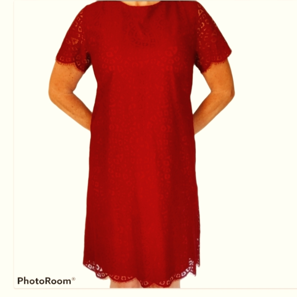ANN TAYLOR Lace Midi Dress Red Size 10